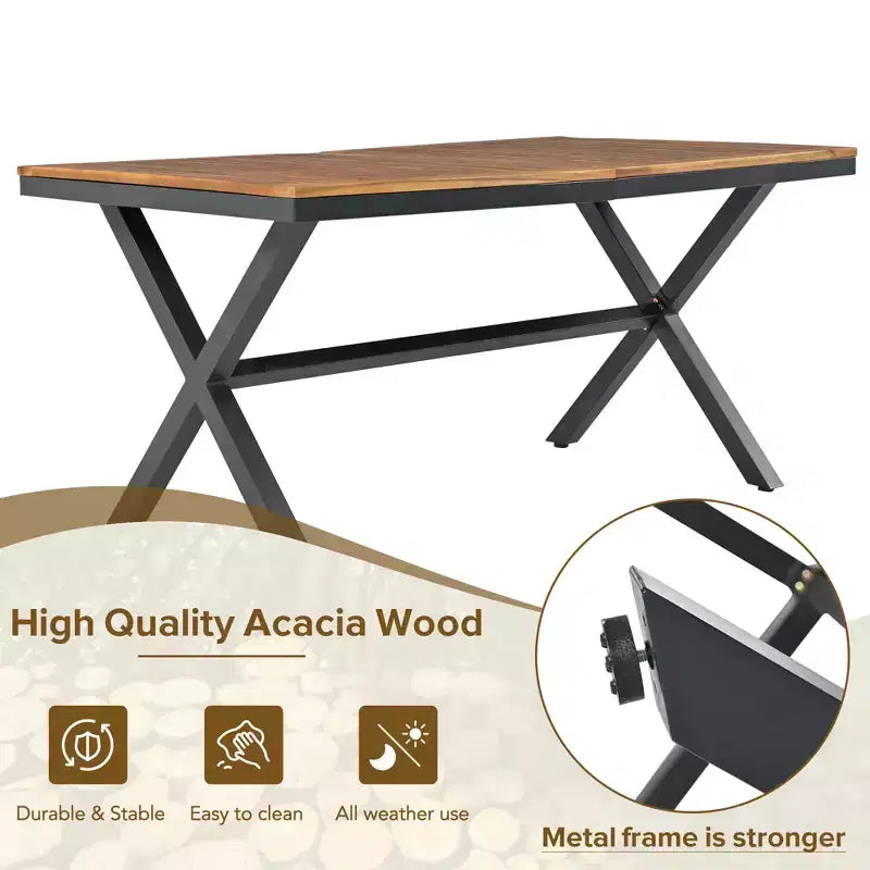 Ensemble de salle à manger d'extérieur 7 pièces avec plateau de table en bois d'acacia – Sanzelize Design