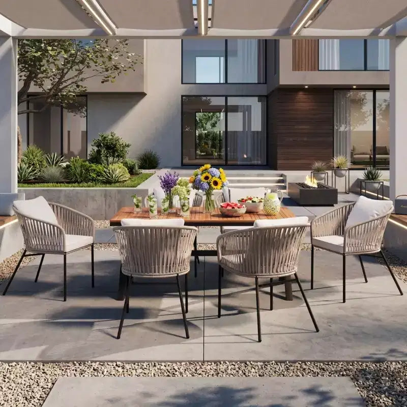 Ensemble de salle à manger d'extérieur 7 pièces avec plateau de table en bois d'acacia – Sanzelize Design
