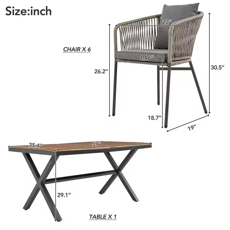 Ensemble de salle à manger d'extérieur 7 pièces avec plateau de table en bois d'acacia – Sanzelize Design