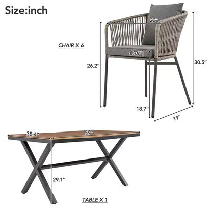 Ensemble de salle à manger d'extérieur 7 pièces avec plateau de table en bois d'acacia – Sanzelize Design