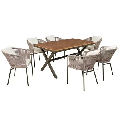 Ensemble de salle à manger d'extérieur 7 pièces avec plateau de table en bois d'acacia – Sanzelize Design