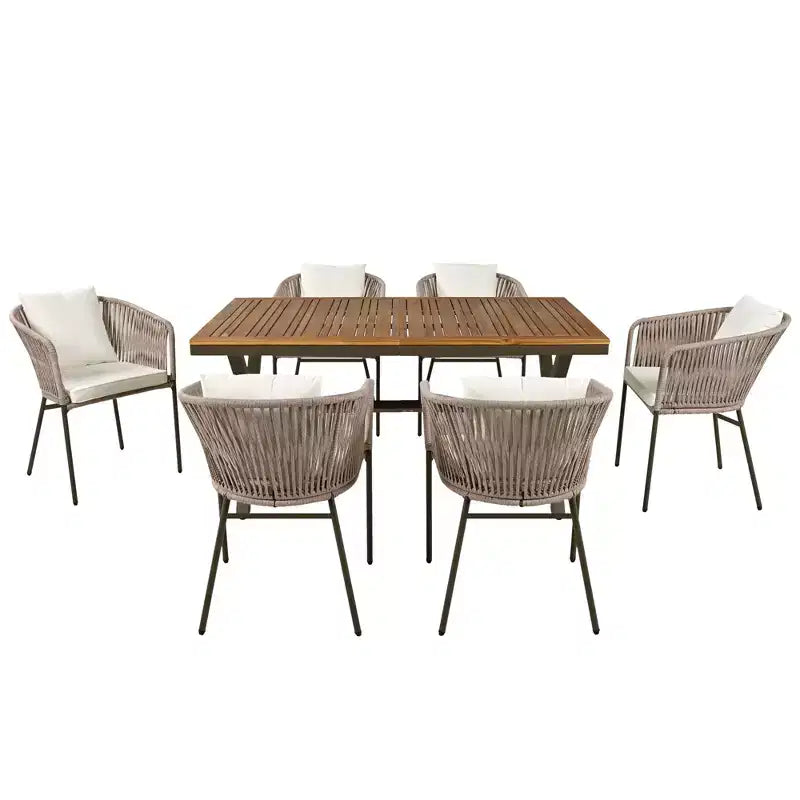 Ensemble de salle à manger d'extérieur 7 pièces avec plateau de table en bois d'acacia – Sanzelize Design
