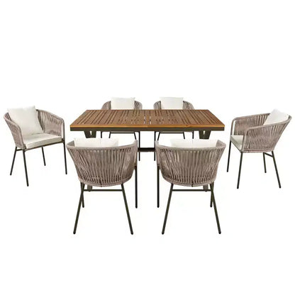 Ensemble de salle à manger d'extérieur 7 pièces avec plateau de table en bois d'acacia – Sanzelize Design