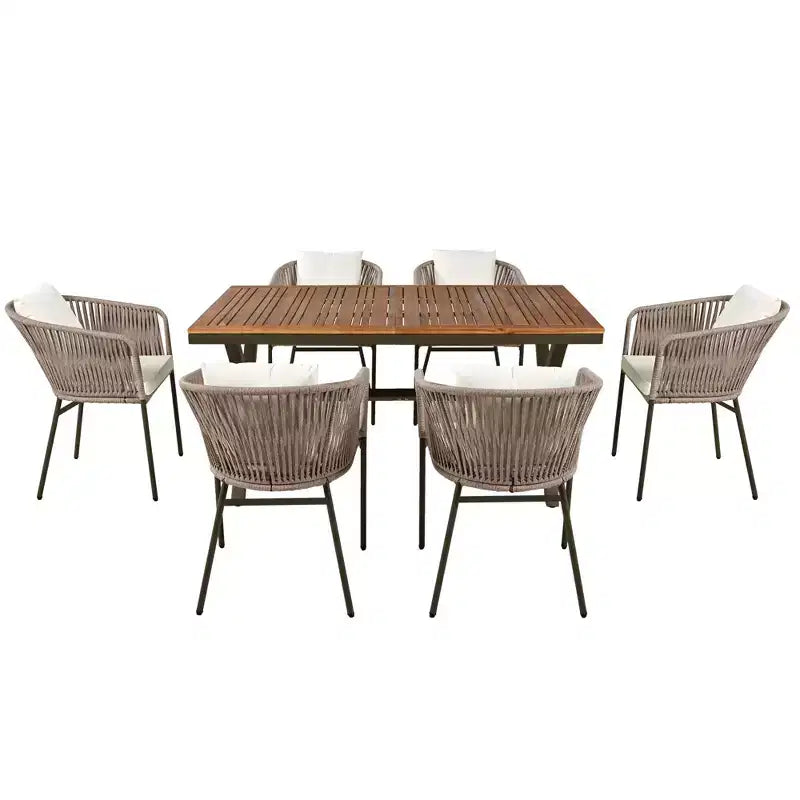 Ensemble de salle à manger d'extérieur 7 pièces avec plateau de table en bois d'acacia – Sanzelize Design