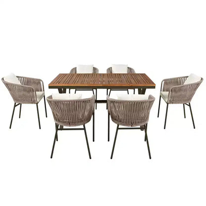 Ensemble de salle à manger d'extérieur 7 pièces avec plateau de table en bois d'acacia – Sanzelize Design