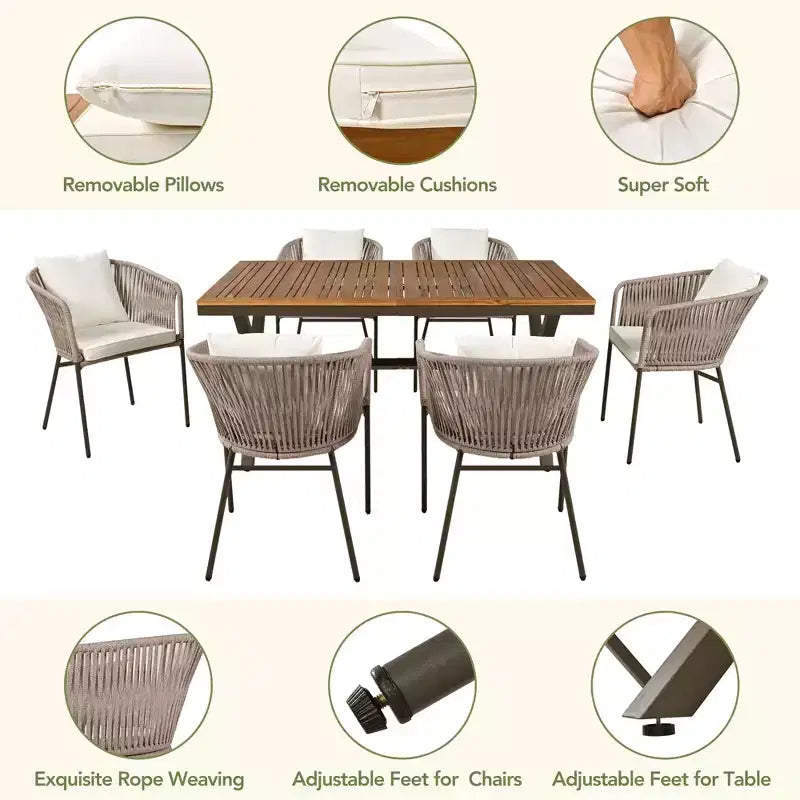 Ensemble de salle à manger d'extérieur 7 pièces avec plateau de table en bois d'acacia – Sanzelize Design