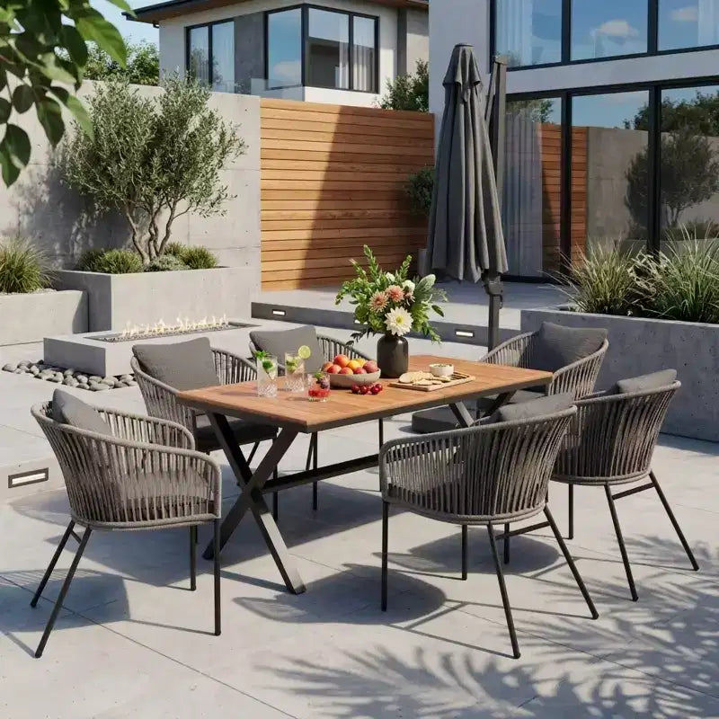 Ensemble de salle à manger d'extérieur 7 pièces avec plateau de table en bois d'acacia – Sanzelize Design