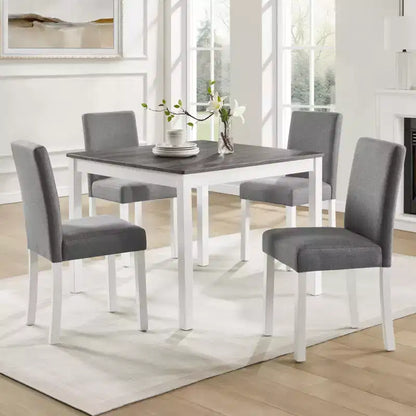 Ensemble de salle à manger moderne Roseanne 5 pièces en bois d'hévéa avec 4 chaises rembourrées en lin – Sanzelize Design