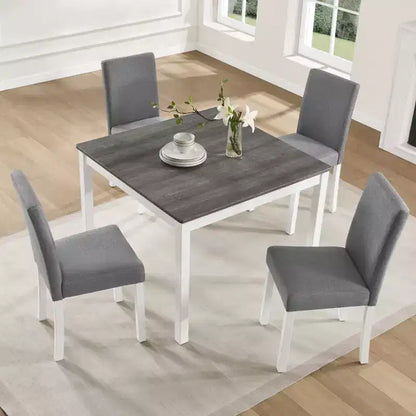 Ensemble de salle à manger moderne Roseanne 5 pièces en bois d'hévéa avec 4 chaises rembourrées en lin – Sanzelize Design