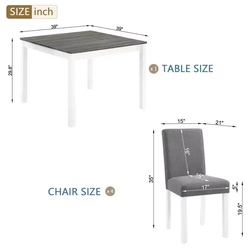 Ensemble de salle à manger moderne Roseanne 5 pièces en bois d'hévéa avec 4 chaises rembourrées en lin – Sanzelize Design