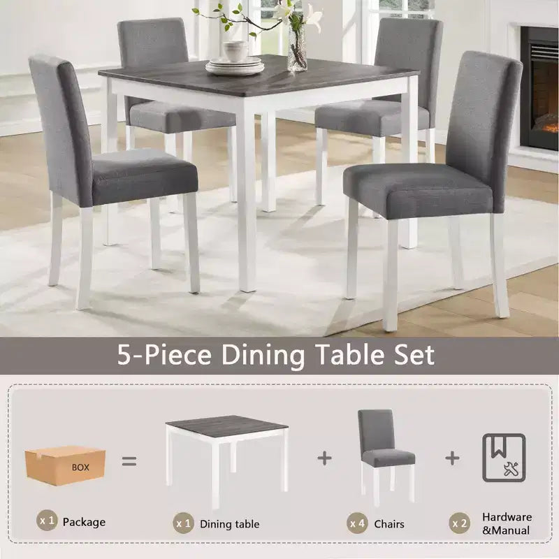 Ensemble de salle à manger moderne Roseanne 5 pièces en bois d'hévéa avec 4 chaises rembourrées en lin – Sanzelize Design