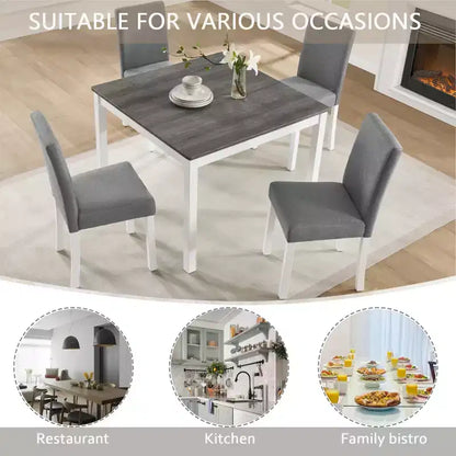 Ensemble de salle à manger moderne Roseanne 5 pièces en bois d'hévéa avec 4 chaises rembourrées en lin – Sanzelize Design