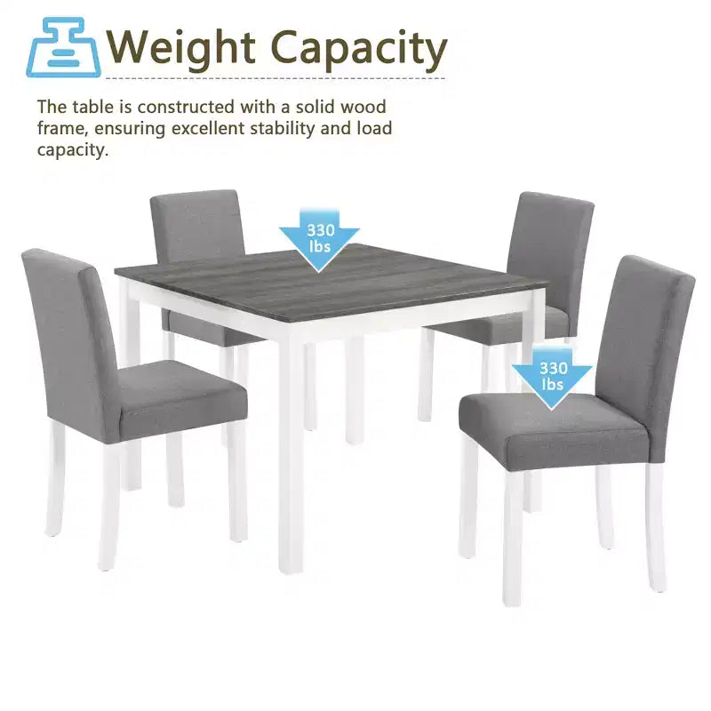 Ensemble de salle à manger moderne Roseanne 5 pièces en bois d'hévéa avec 4 chaises rembourrées en lin – Sanzelize Design