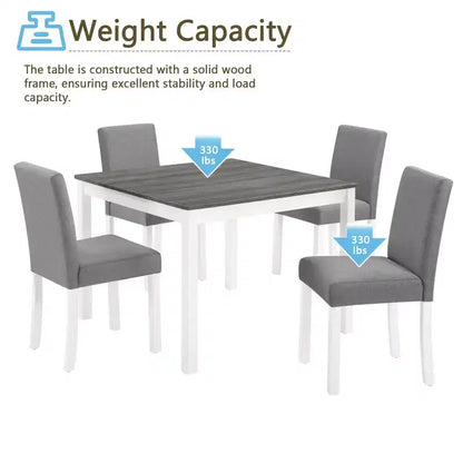 Ensemble de salle à manger moderne Roseanne 5 pièces en bois d'hévéa avec 4 chaises rembourrées en lin – Sanzelize Design