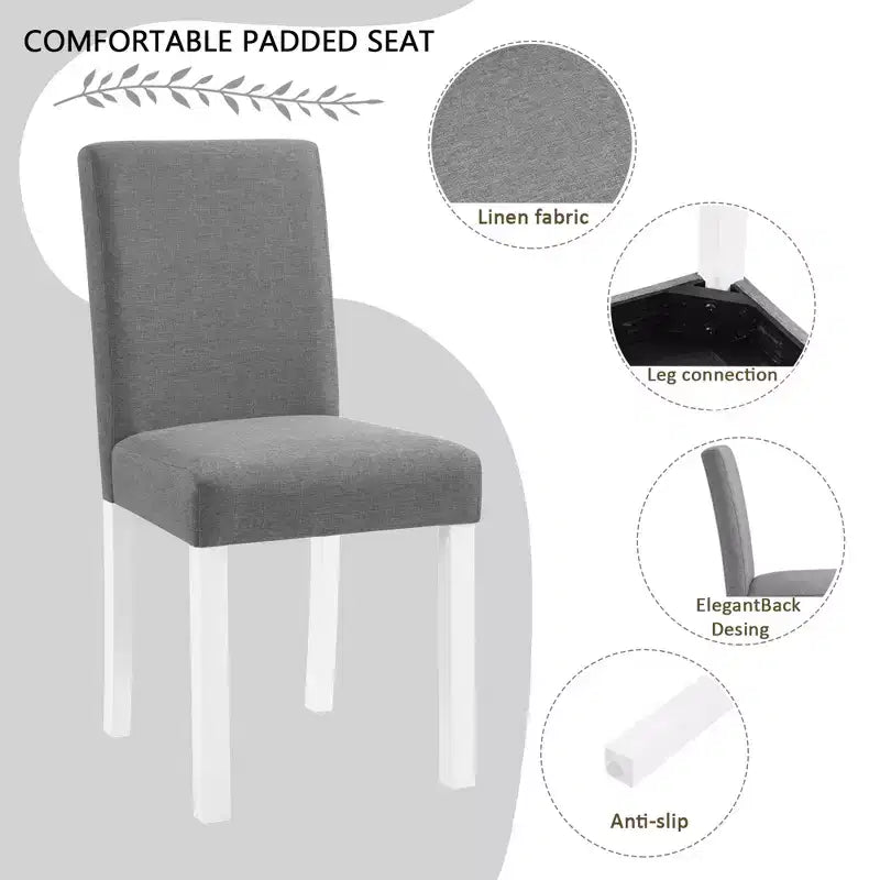 Ensemble de salle à manger moderne Roseanne 5 pièces en bois d'hévéa avec 4 chaises rembourrées en lin – Sanzelize Design