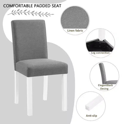 Ensemble de salle à manger moderne Roseanne 5 pièces en bois d'hévéa avec 4 chaises rembourrées en lin – Sanzelize Design