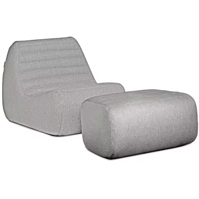 Grand ensemble de meubles de jardin d'extérieur, fauteuil et pouf en tissu de lin résistant aux intempéries – Sanzelize Design