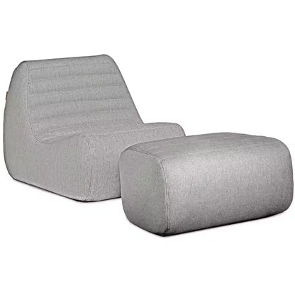 Grand ensemble de meubles de jardin d'extérieur, fauteuil et pouf en tissu de lin résistant aux intempéries – Sanzelize Design