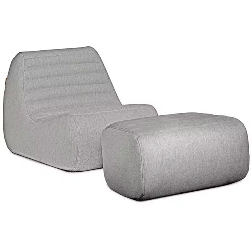 Grand ensemble de meubles de jardin d'extérieur, fauteuil et pouf en tissu de lin résistant aux intempéries – Sanzelize Design