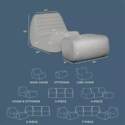 Grand ensemble de meubles de jardin d'extérieur, fauteuil et pouf en tissu de lin résistant aux intempéries – Sanzelize Design