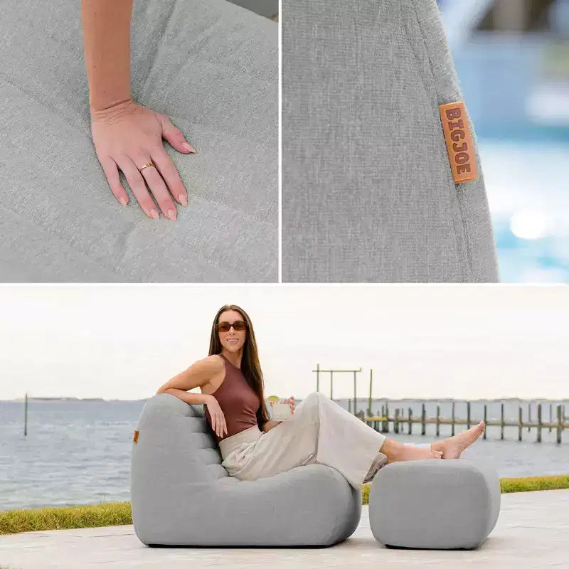 Grand ensemble de meubles de jardin d'extérieur, fauteuil et pouf en tissu de lin résistant aux intempéries – Sanzelize Design
