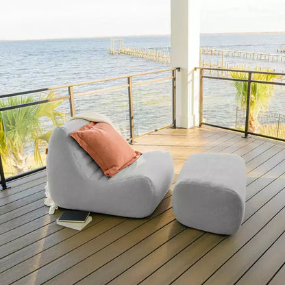 Grand ensemble de meubles de jardin d'extérieur, fauteuil et pouf en tissu de lin résistant aux intempéries – Sanzelize Design