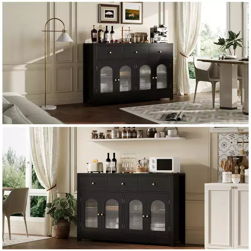 Buffet étroit de 140 cm avec 3 tiroirs et 4 portes pour cuisine, salle à manger, salon – Sanzelize Design