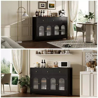 Buffet étroit de 140 cm avec 3 tiroirs et 4 portes pour cuisine, salle à manger, salon – Sanzelize Design