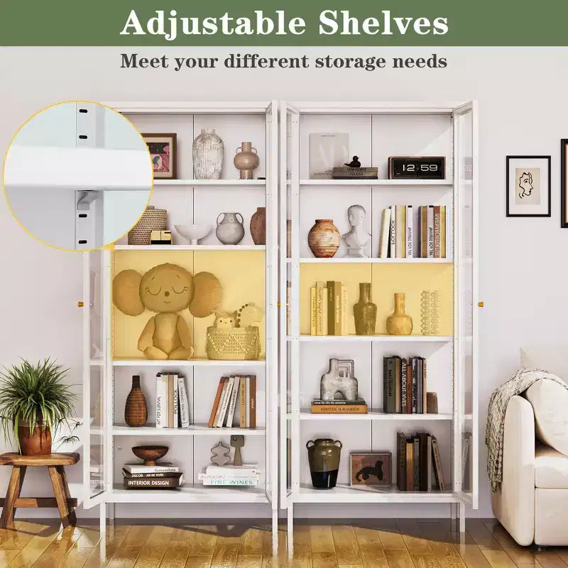 Vitrine 170 cm en Verre à 3 Côtés avec Lumières LED, Rangement à 5 Niveaux avec Double Porte et Cadre Métallique pour – Sanzelize Design