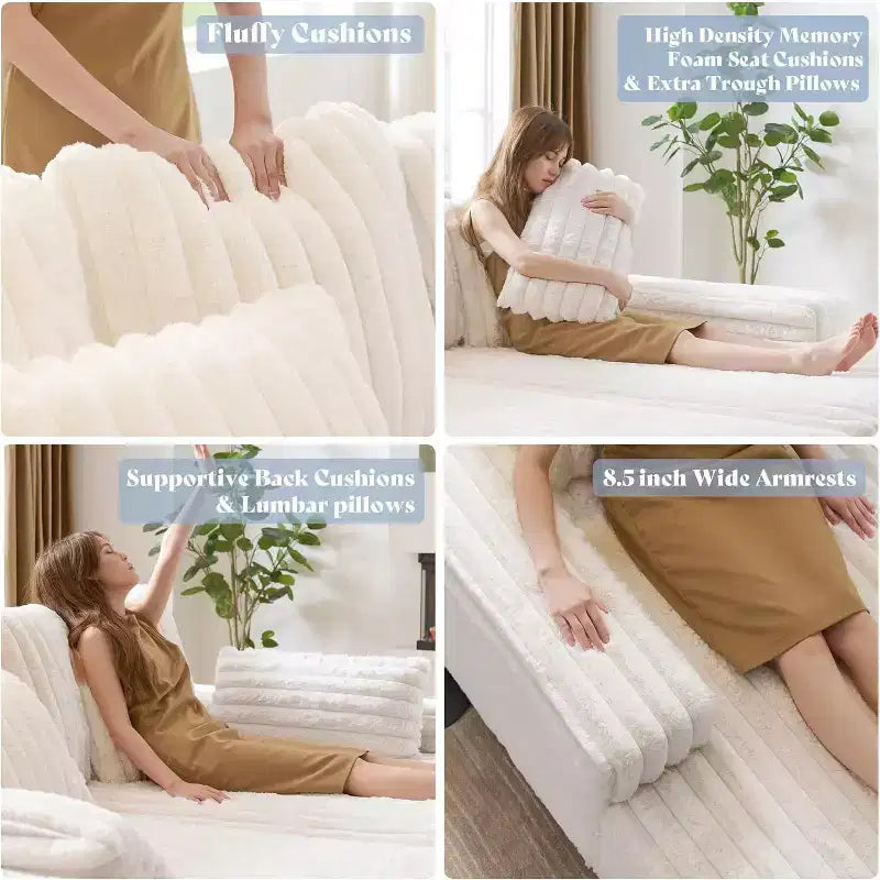 Canapé double méridienne 236 cm pour deux, canapé nuage avec assise profonde, coussins lombaires et accoudoirs larges – Sanzelize Design