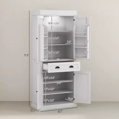 Garde-manger de cuisine de 180 cm avec lumières DEL, 6 tablettes de porte, un tiroir et 4 tablettes réglables – Sanzelize Design