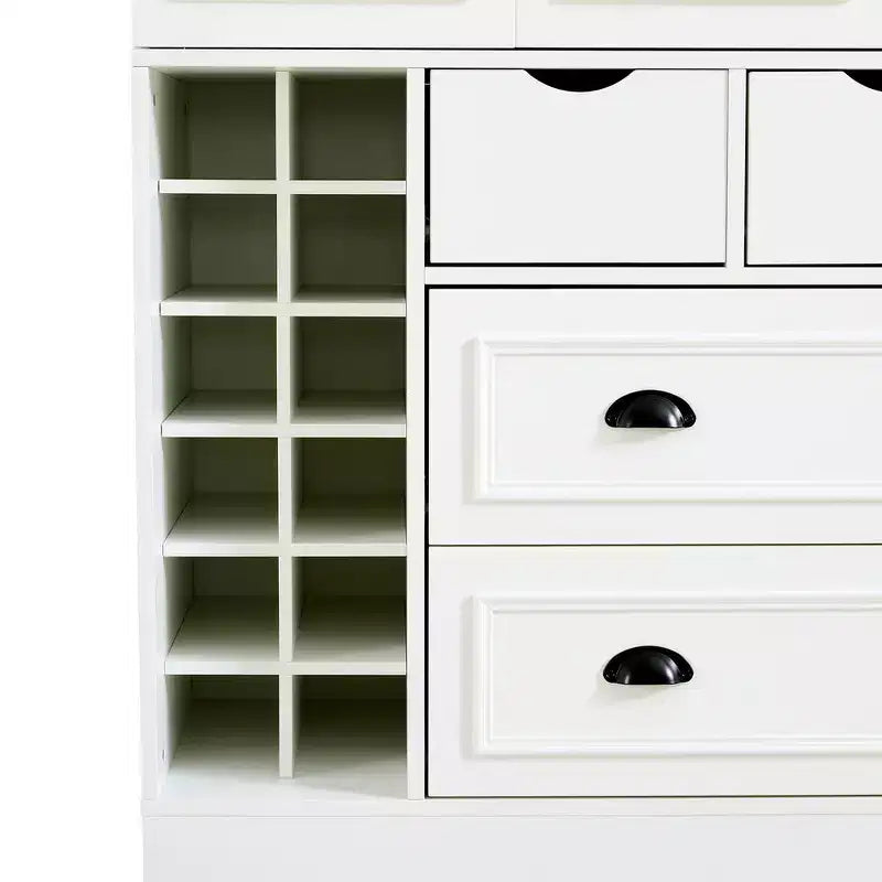 Garde-manger de cuisine autoportant de 180 cm de haut, grand buffet de salle à manger avec 4 portes pliantes, étagères – Sanzelize Design