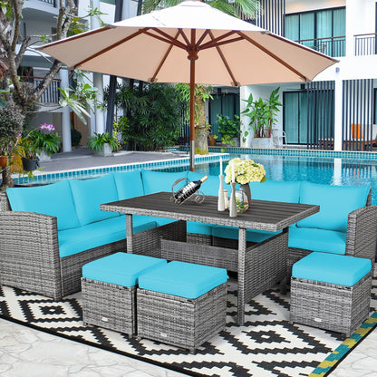 Ensemble de salle à manger 7 pièces en rotin pour terrasse, canapé sectionnel et pouf - Voir détails – Sanzelize Design