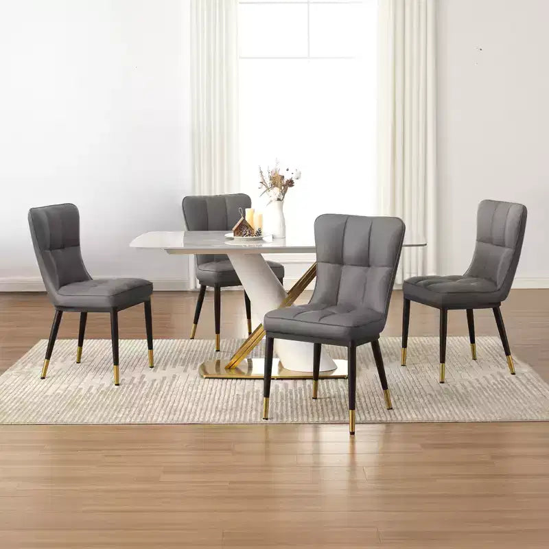 Lot de 6 chaises de salle à manger, modernes, rembourrées, en similicuir, avec haut dossier, pieds en métal – Sanzelize Design