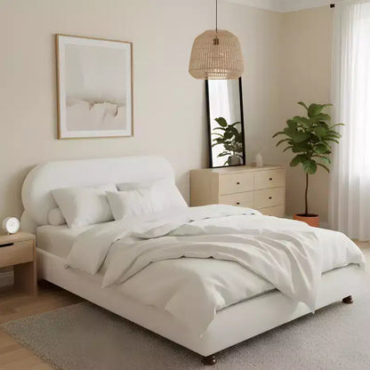 Lit rembourré en bouclette moderne en bois d'hévéa Matteo – Sanzelize Design