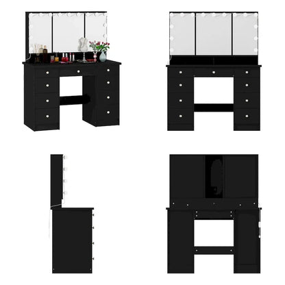 Coiffeuse LED de luxe avec 9 tiroirs, station de maquillage élégante – Sanzelize Design