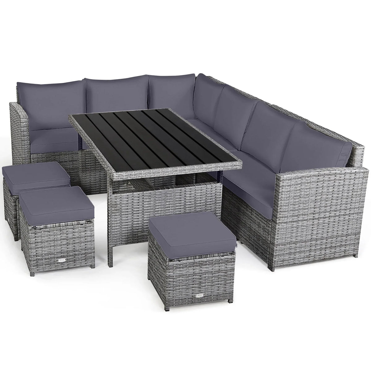 Ensemble de salle à manger 7 pièces en rotin pour terrasse, canapé sectionnel et pouf - Voir détails – Sanzelize Design