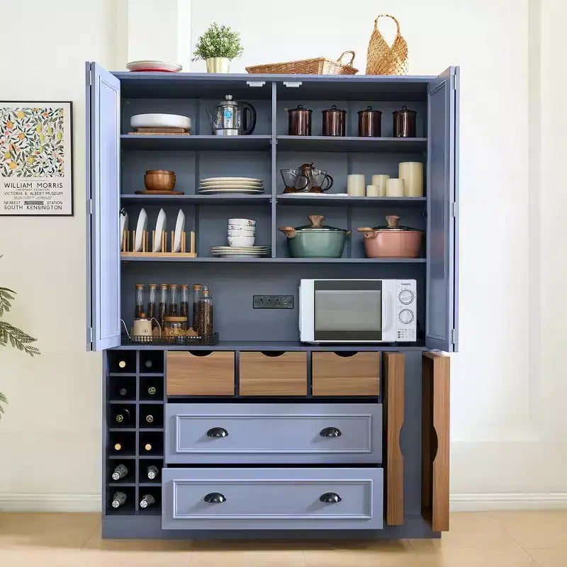 Garde-manger de cuisine autoportant de 180 cm de haut, grand buffet de salle à manger avec 4 portes pliantes, étagères – Sanzelize Design
