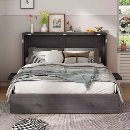 Lit escamotable Murphy 152 x 203 cm, lit coffre Cube avec station de charge et espace de rangement – Sanzelize Design