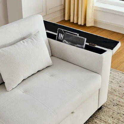 Canapé-lit gigogne 137 cm, canapé-lit inclinable 2 places avec rangement, oreiller lombaire, prise USB – Sanzelize Design