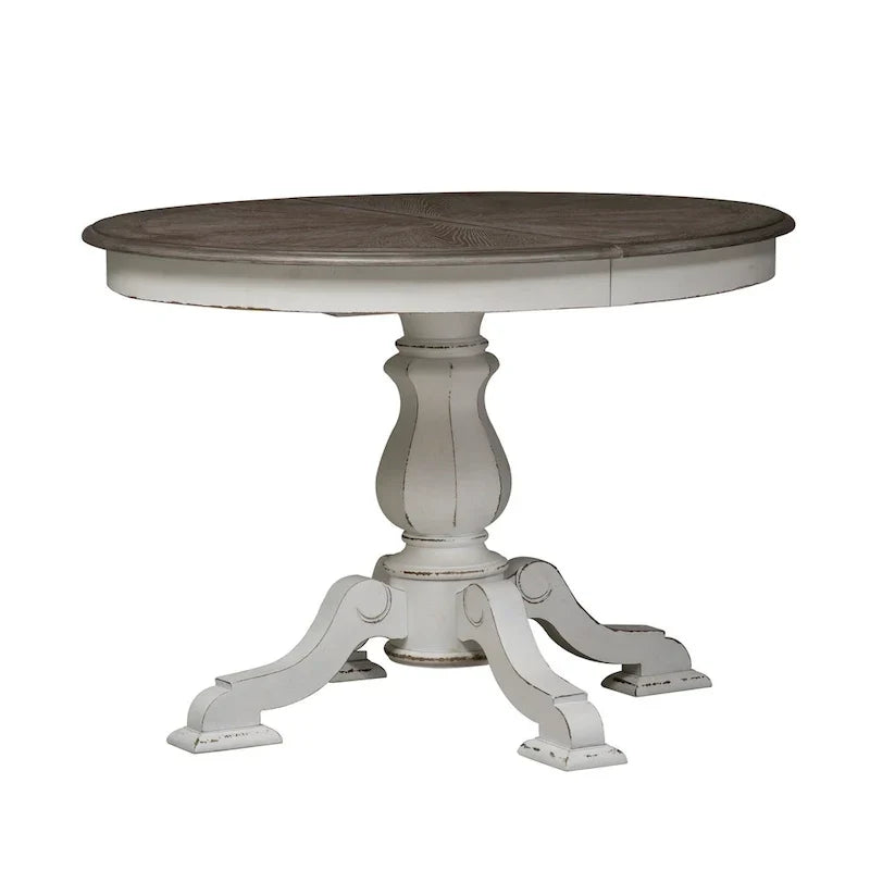 Table à dîner ronde sur pied avec rallonges escamotables - 2 finitions – Sanzelize Design