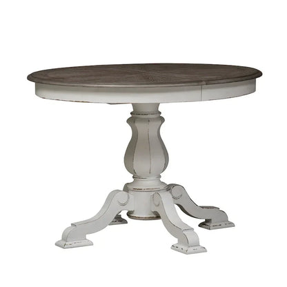 Table à dîner ronde sur pied avec rallonges escamotables - 2 finitions – Sanzelize Design