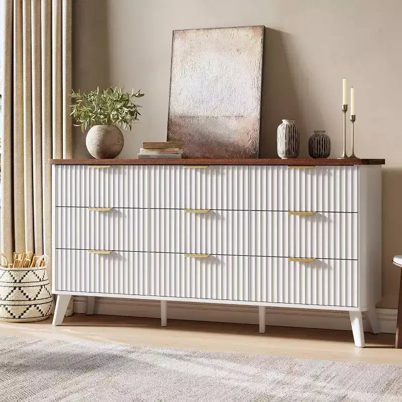 Commode cannelée à 9 tiroirs, commode moderne, meuble TV en bois, design à profil incurvé, pour salon, couloir – Sanzelize Design