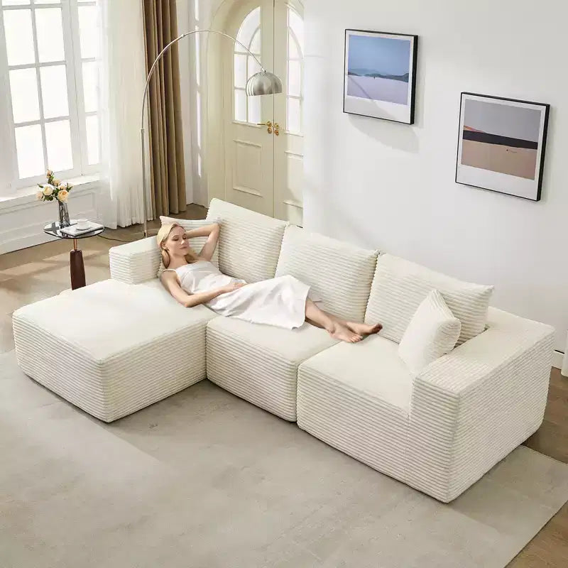 Canapé moderne 274 cm, canapé 3 places rembourré en forme de L avec oreillers, canapé à assise profonde – Sanzelize Design
