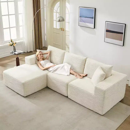 Canapé moderne 274 cm, canapé 3 places rembourré en forme de L avec oreillers, canapé à assise profonde – Sanzelize Design