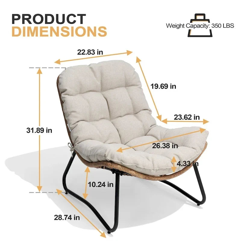 Chaises de jardin Papasan avec coussin, confortables, en rotin PE, avec table d'appoint – Sanzelize Design
