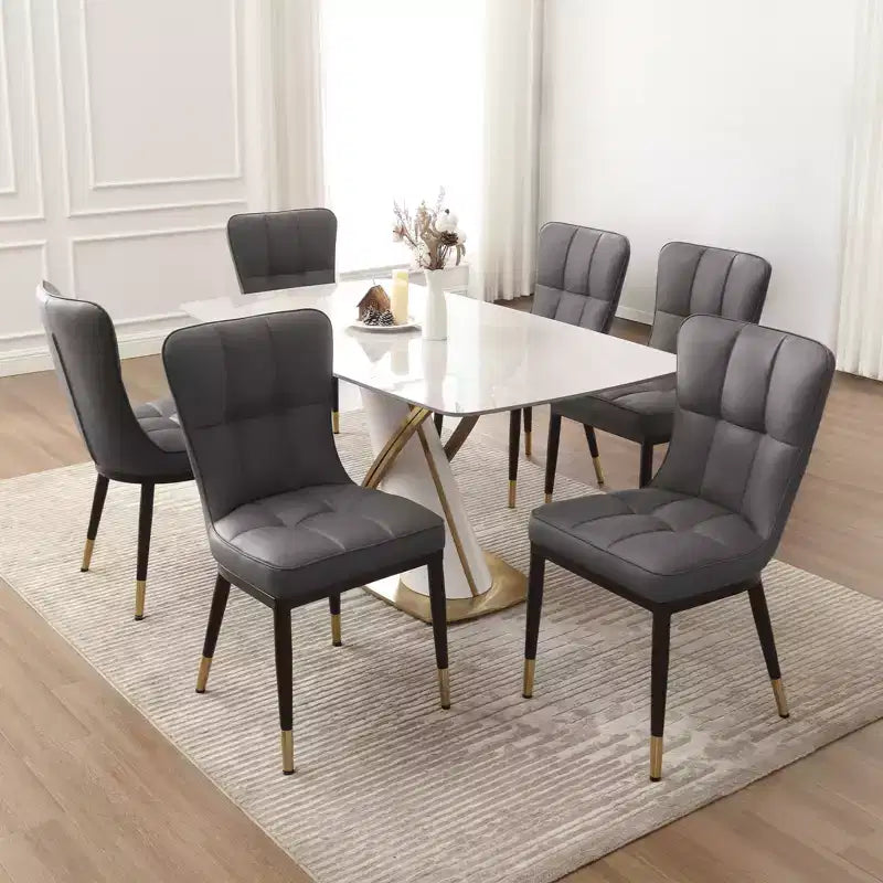 Lot de 6 chaises de salle à manger, modernes, rembourrées, en similicuir, avec haut dossier, pieds en métal – Sanzelize Design