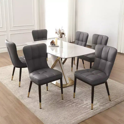 Lot de 6 chaises de salle à manger, modernes, rembourrées, en similicuir, avec haut dossier, pieds en métal – Sanzelize Design