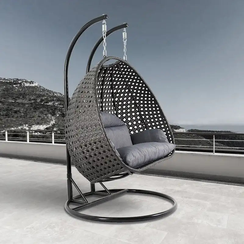 Fauteuil suspendu œuf 2 places avec support - Balançoire / hamac de jardin en rotin osier pour extérieur/intérieur avec – Sanzelize Design