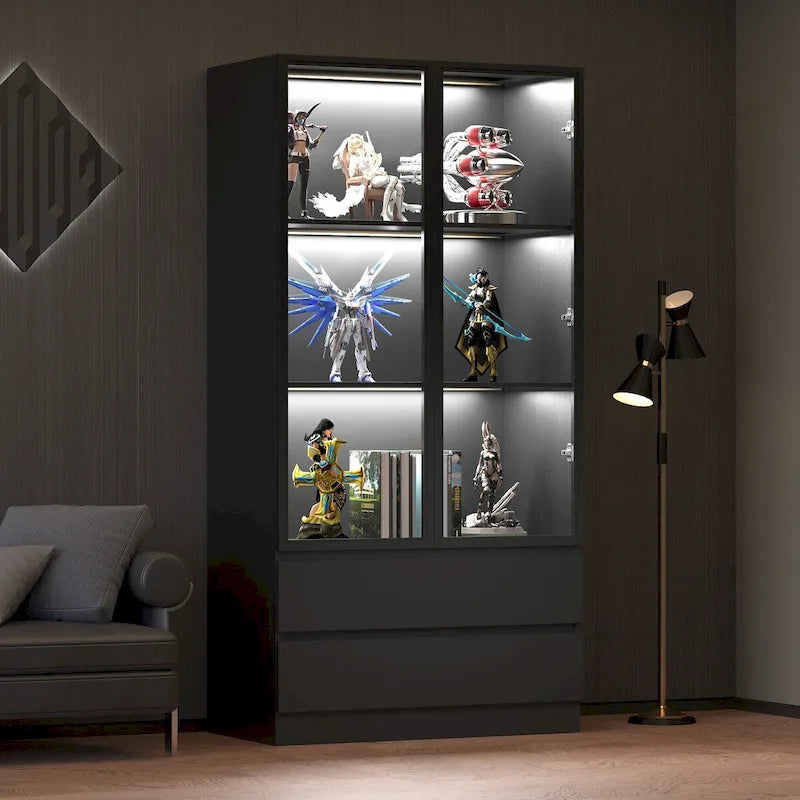 Vitrine de rangement, vitrine avec portes en verre trempé, vitrine avec 4 étagères de rangement – Sanzelize Design